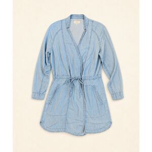 Lou & Grey Chambray Wrap Shirt Dress Womens Medium Blue Tie Waist Utility Pocket